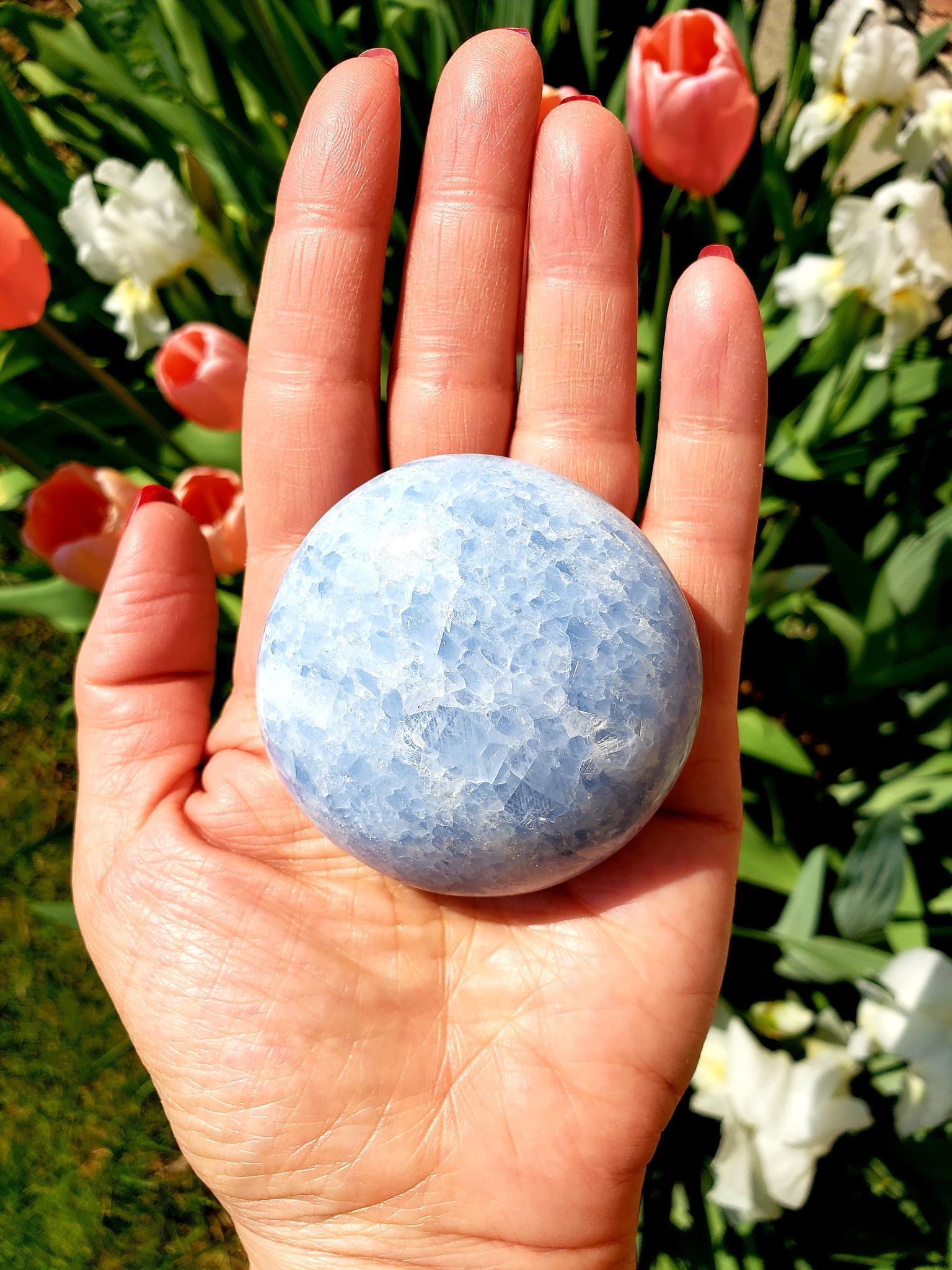 Blue Calcite Palm Stone - B